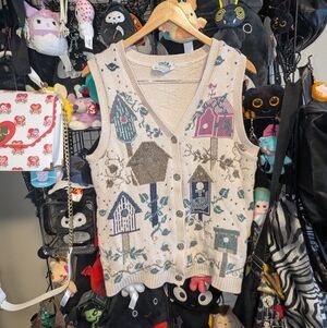 Cottagecore Vintage Birdhouse Knit Vest